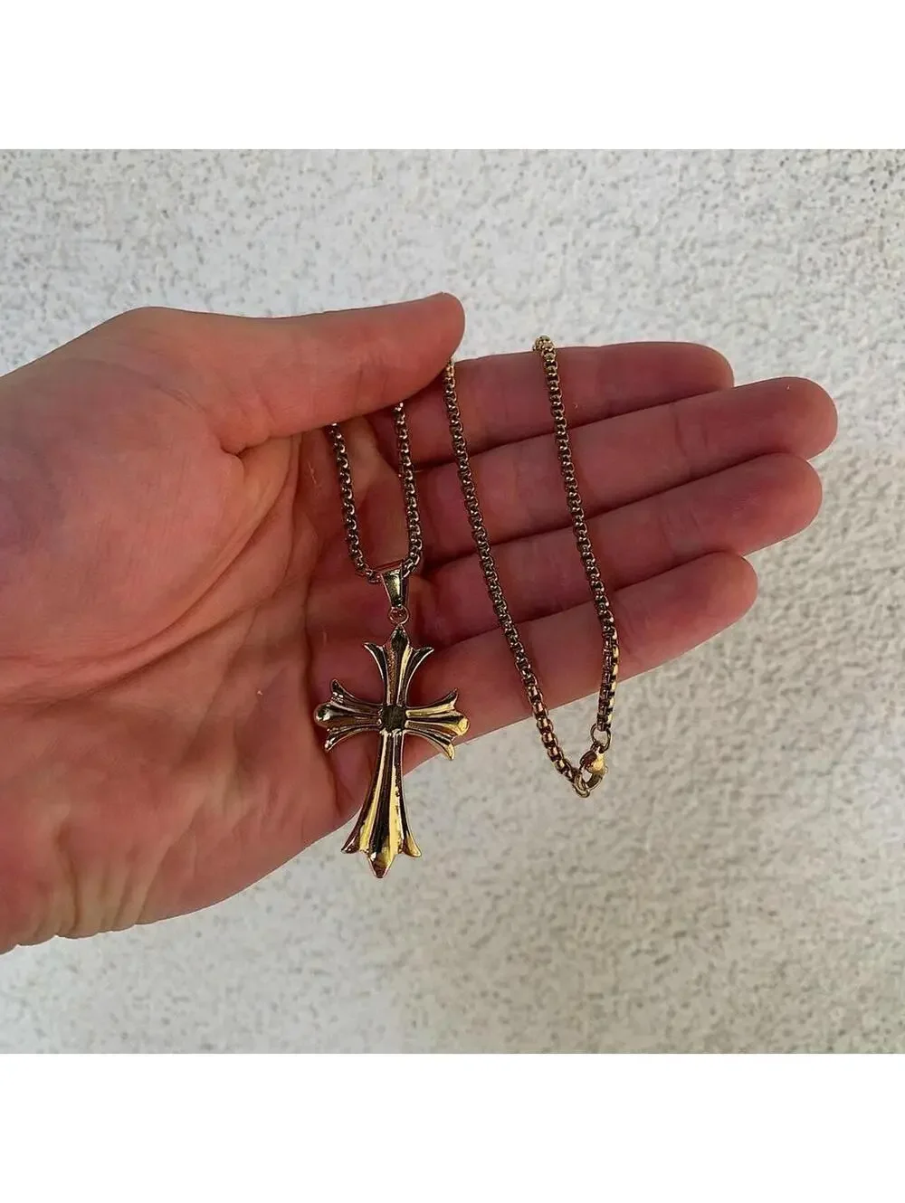 Gothic Gold Big Cross pendant stainless steel necklace